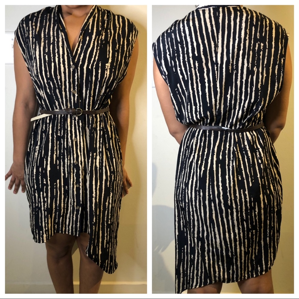 Navy blue silk dress with tan print!